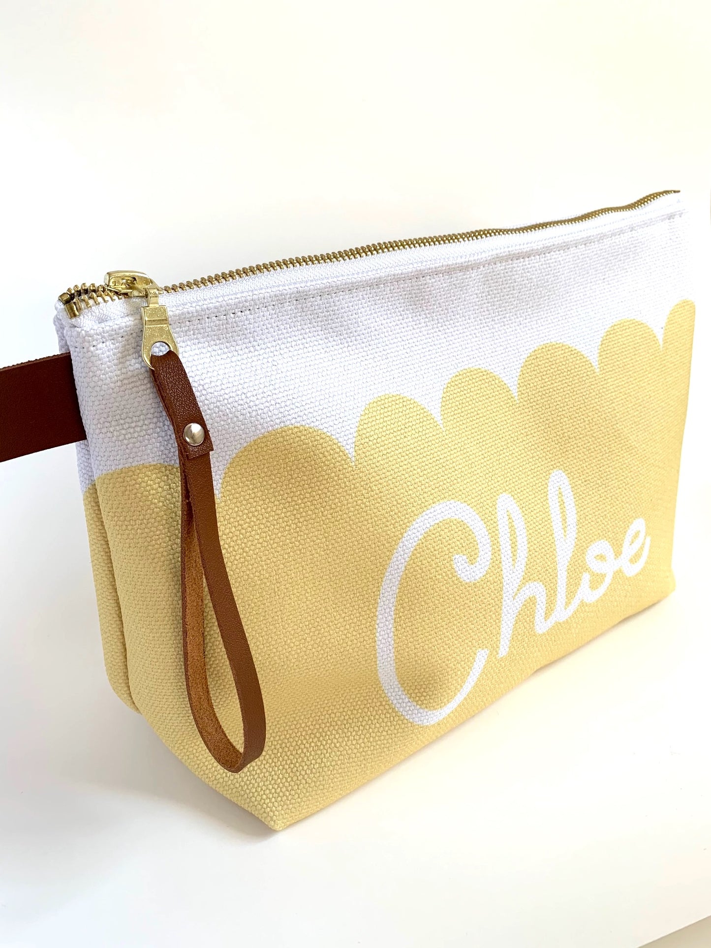 Personalized Zippered Pouch - Yellow Scallop