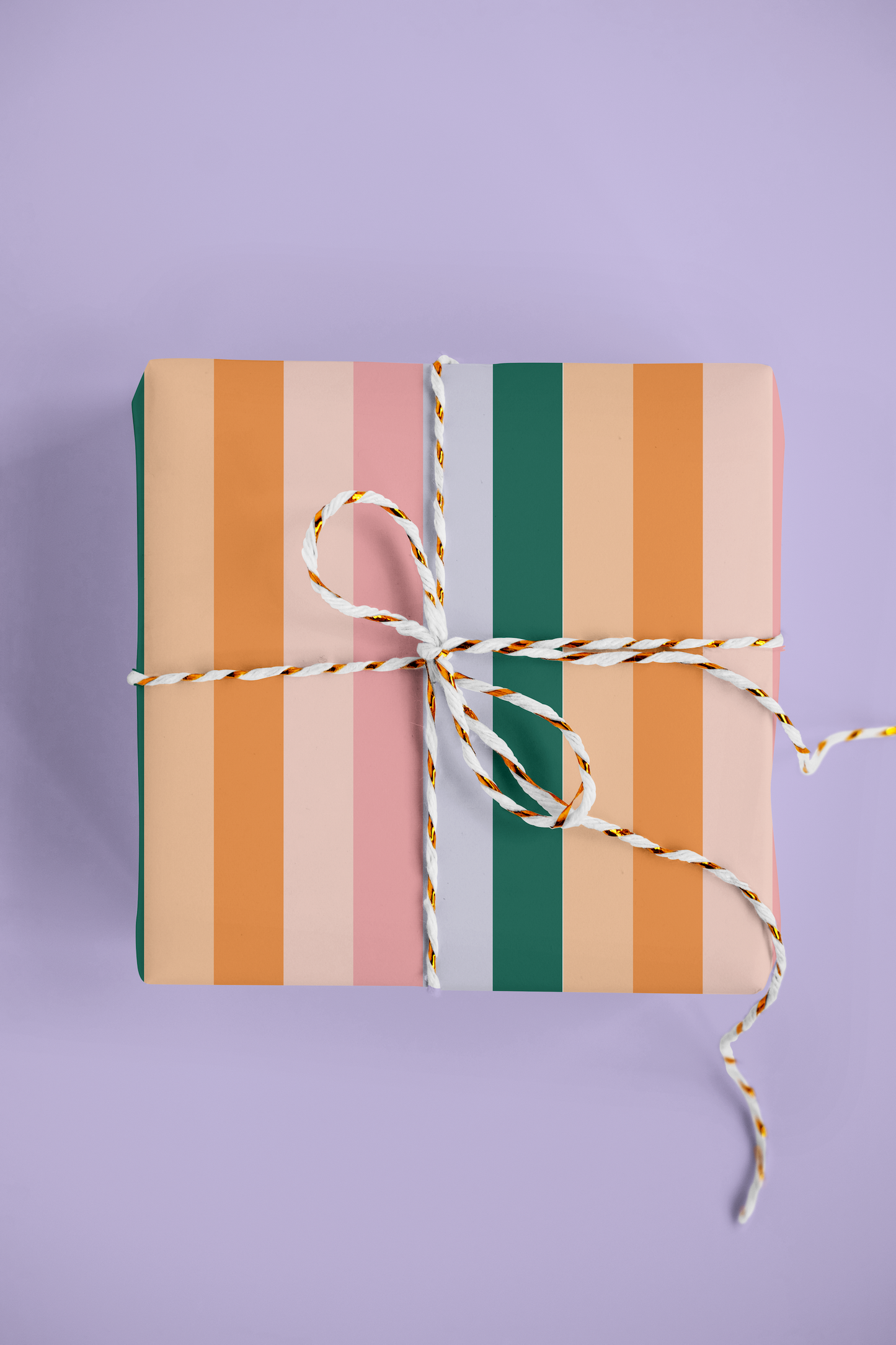 Green/Pink/Peach Striped Gift Wrap